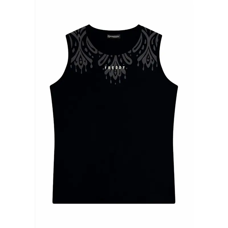 Canotta Palestra Stampa Floreale Nero Donna M