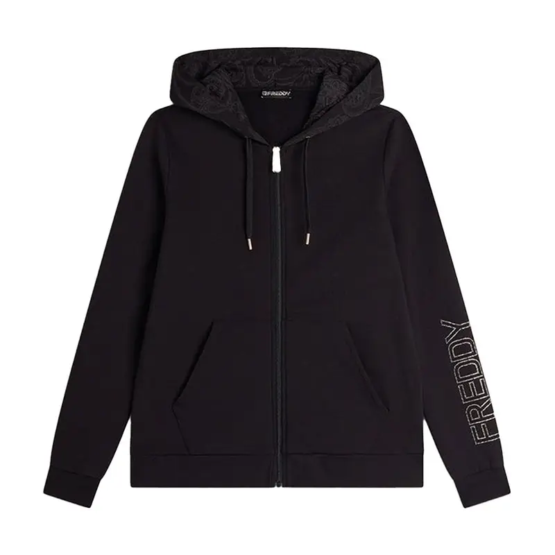 Felpa Palestra Con Cerniera Con Cappuccio Nero Donna M