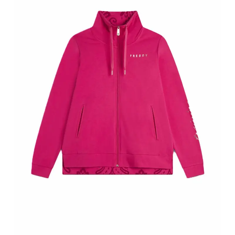 Felpa Palestra Dettagli Floreali Stampa su Manica Fucsia Donna S