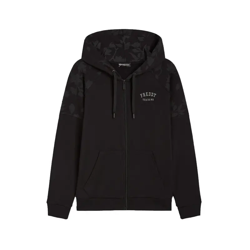 Felpa Palestra Full Zip Con Cappuccio Fiori Nero Donna S