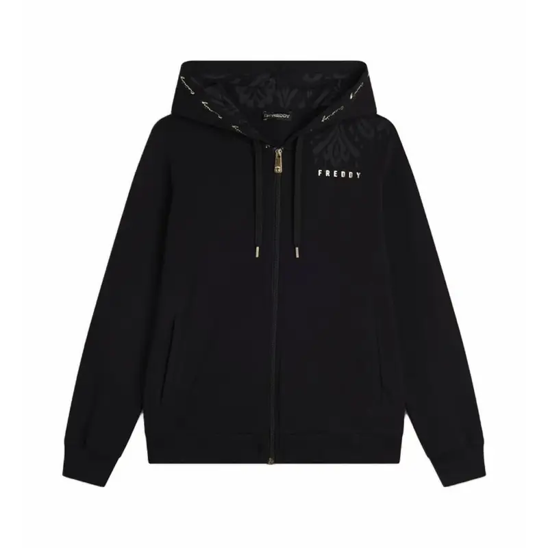 Felpa Palestra Leggera Cappuccio e Dettagli Floreali Nero Donna XS