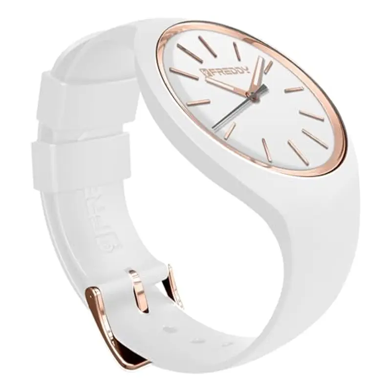 FREDDY Orologio da Polso Donna Rhythm, Rhythm Orologio da Donna in Silicone Bianco e Gold, Cassa Tonda 34 mm