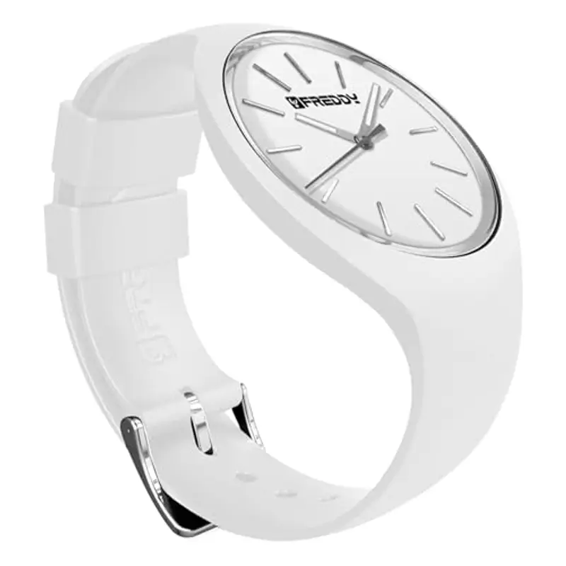 FREDDY Orologio da Polso Donna Rhythm, Rhythm Orologio da Donna in Silicone Bianco e Silver, Cassa Tonda 34 mm