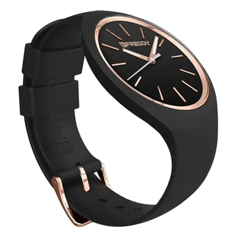 FREDDY Orologio da Polso Donna Rhythm, Rhythm Orologio da Donna in Silicone Nero e Gold, Cassa Tonda 34 mm