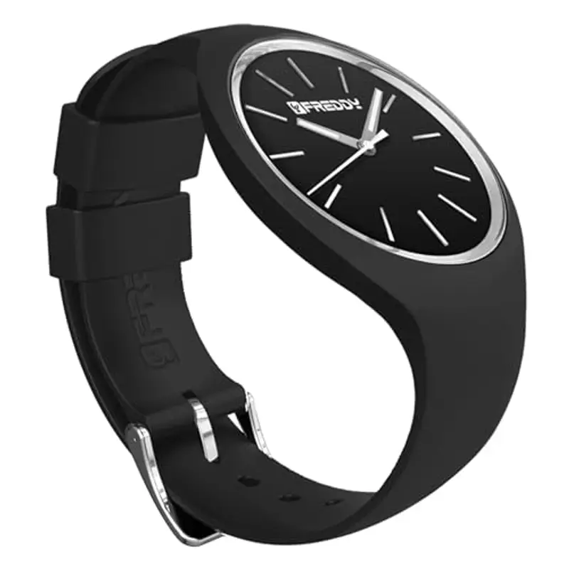 FREDDY Orologio da Polso Donna Rhythm, Rhythm Orologio da Donna in Silicone Nero e Silver, Cassa Tonda 34 mm