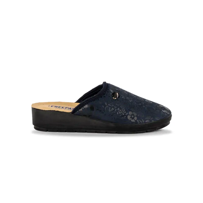 Ciabatte blu da casa da donna con zeppina