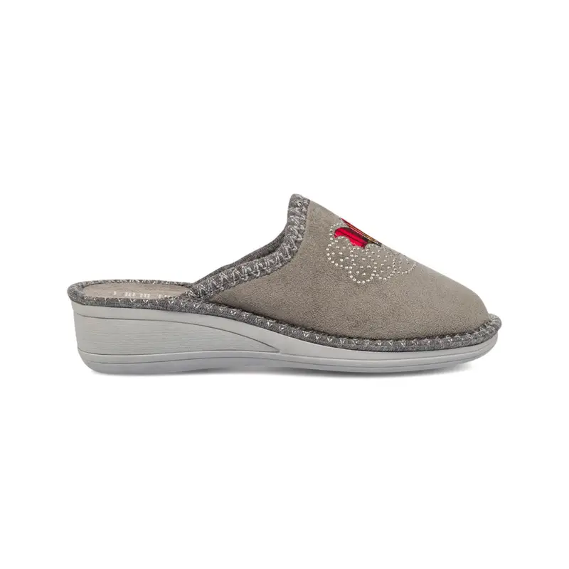 Ciabatte casa beige da donna con zeppina e cuori con strass