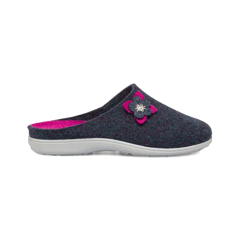 Ciabatte casa blu da donna con fiore applicato