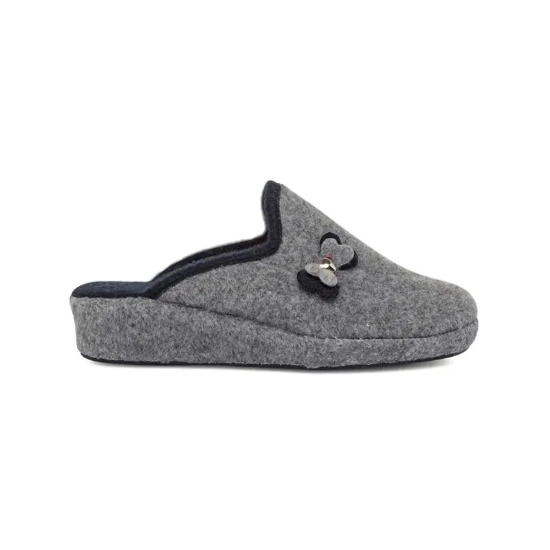 Ciabatte casa grigie da donna con zeppina e fiore