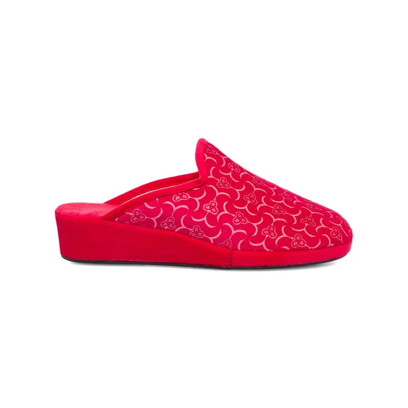Ciabatte casa rosse da donna con zeppina e ricami fiori