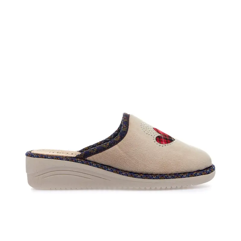 Ciabatte da casa beige con cuori e strass