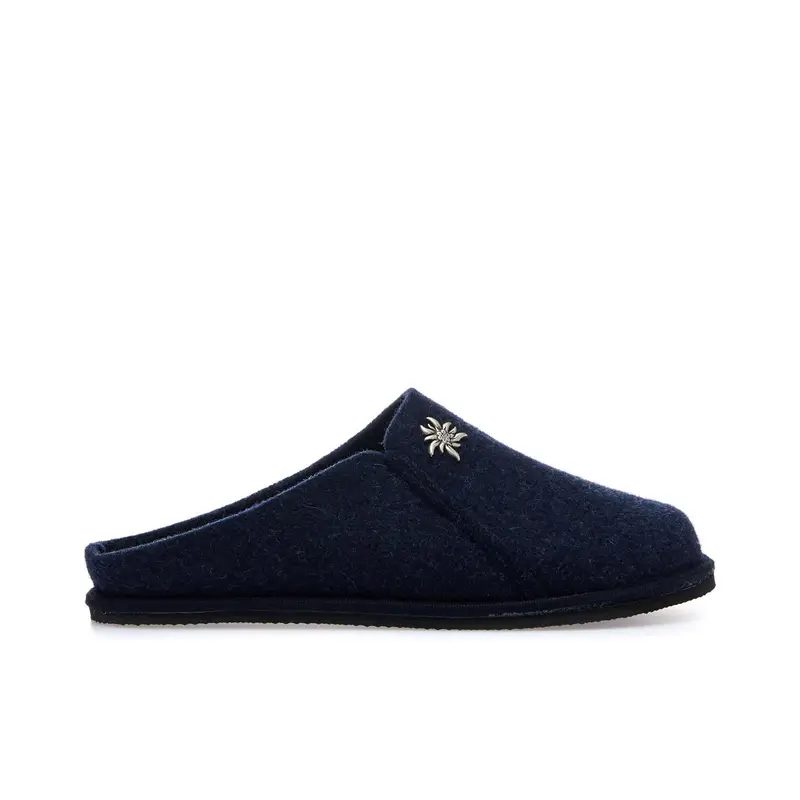 Ciabatte da casa blu in feltro con fiorellino