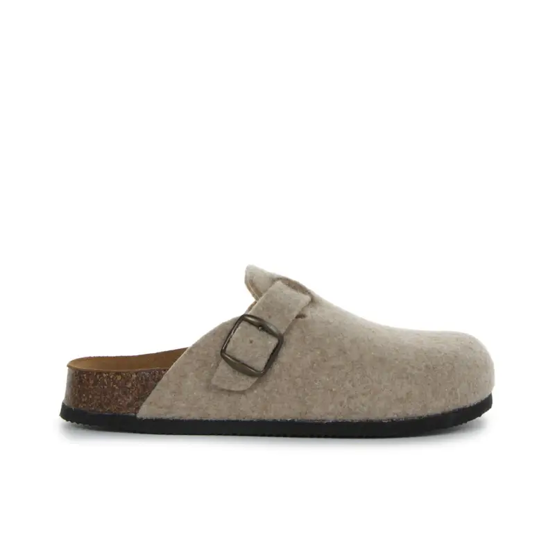 Ciabatte donna beige da casa in feltro con fondo effetto sughero