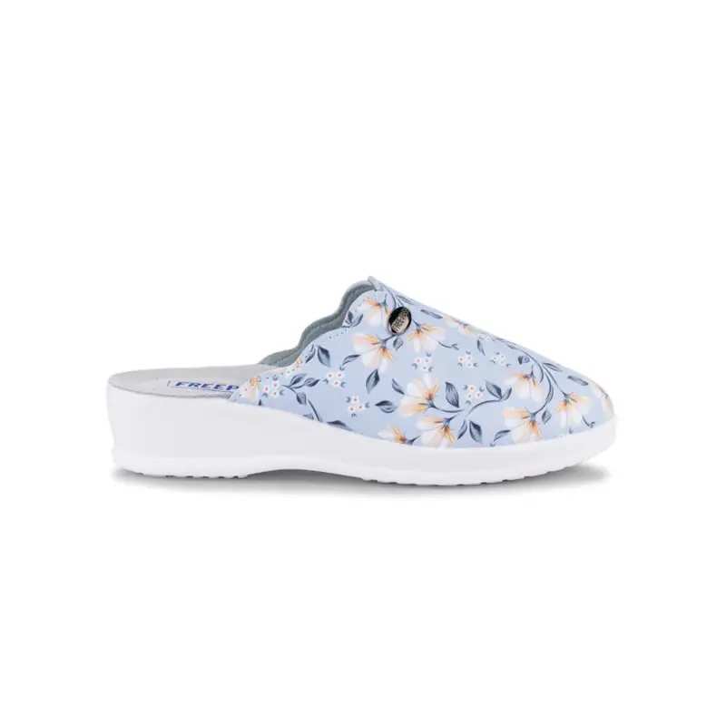 Ciabatte donna sanitarie azzurre stampa floreale con zeppina