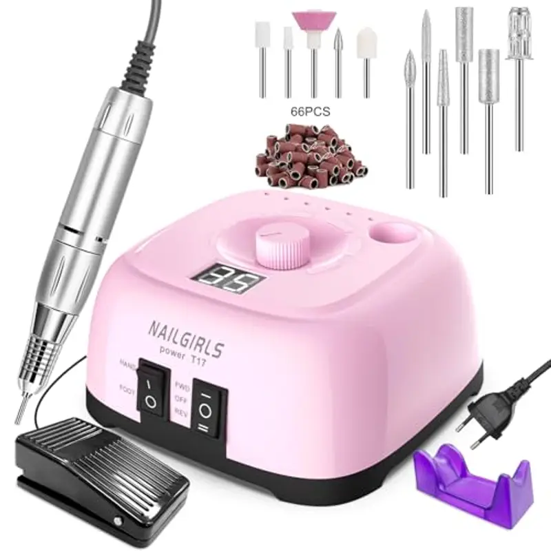 Fresa ELettrica,NAILGIRLS 11 in 1 Fresa Unghie Gel Manicure e Pedicure Elettrico,35000RPM Velocità