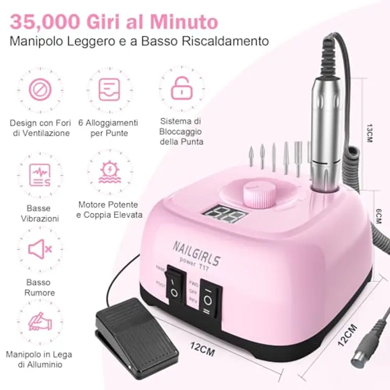 Fresa ELettrica, NAILGIRLS 11 in 1 Fresa Unghie Gel Manicure e Pedicure Elettrico, 35000RPM Velocità miniatura 2