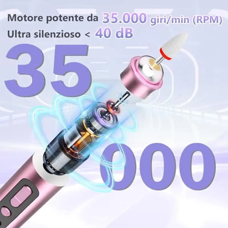 Fresa per unghie professionale 35.000 giri/min - lima elettrica per unghie in gel ricostruzione e acrilico, nail drill a velocità regolabile per manicure e pedicure miniatura 2