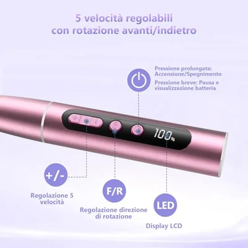 Fresa per unghie professionale 35.000 giri/min - lima elettrica per unghie in gel ricostruzione e acrilico, nail drill a velocità regolabile per manicure e pedicure miniatura 3