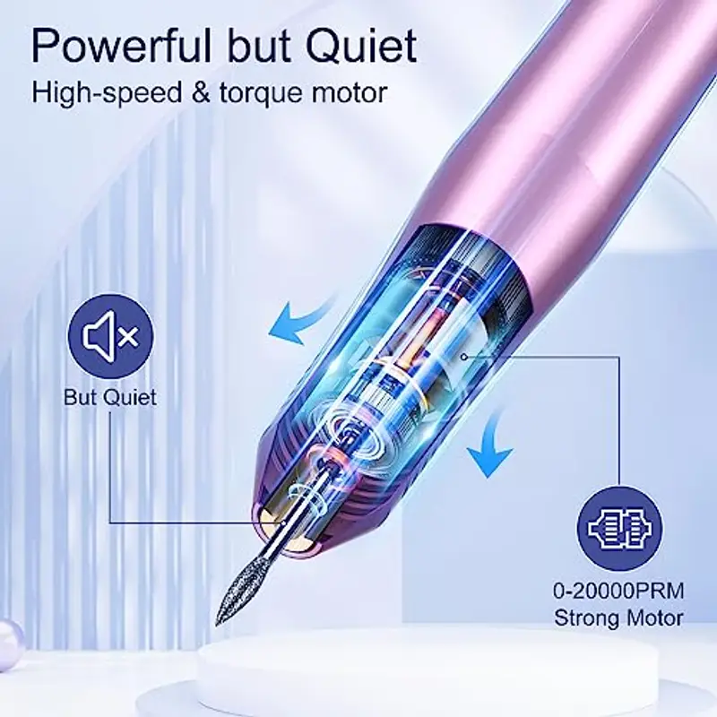 Fresa per Unghie Professionale, BICKON Manicure Elettrico e Pedicure Set con 6 Punte, Sicuro e Silenzioso, 0~20000 RPM miniatura 3