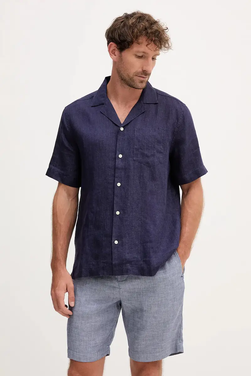 camicia di lino uomo colore blu navy 2029.18