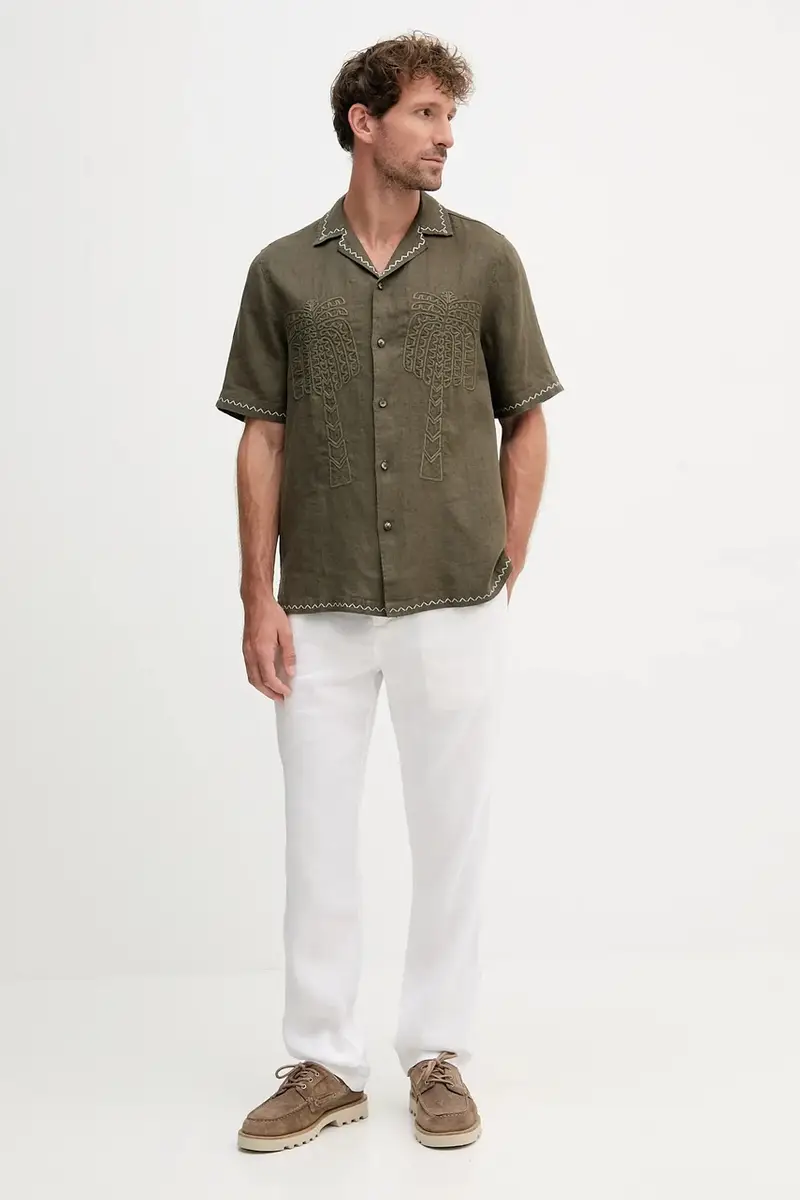 camicia di lino uomo colore verde 2588.842 miniatura 2