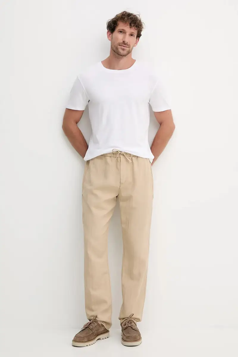 pantaloni in lino misto uomo colore beige 2602.839 miniatura 2