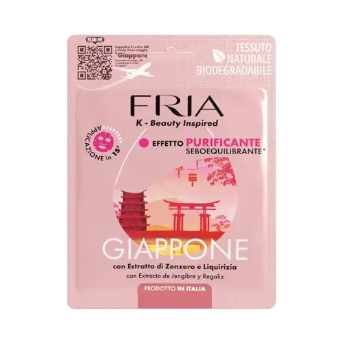 Fria K-Beauty Maschera Viso Giappone con estratto di Zenzero, Cannella e Pimpinella, Effetto Purificante e Sebo
