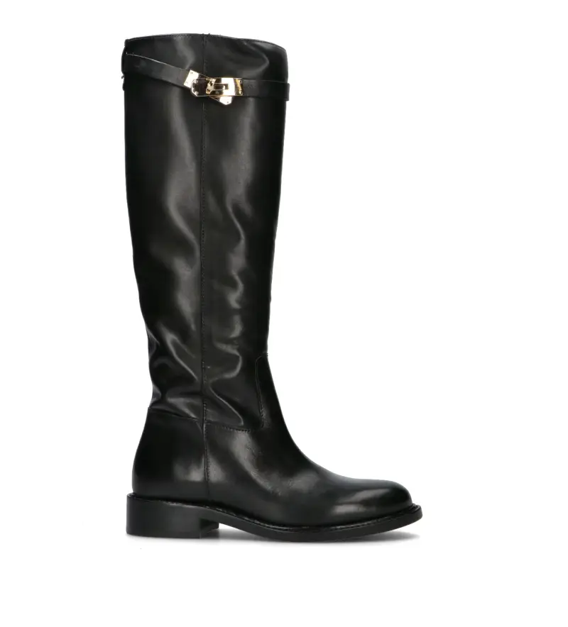 Fricky Stivale donna nero in pelle con cinturino elegante