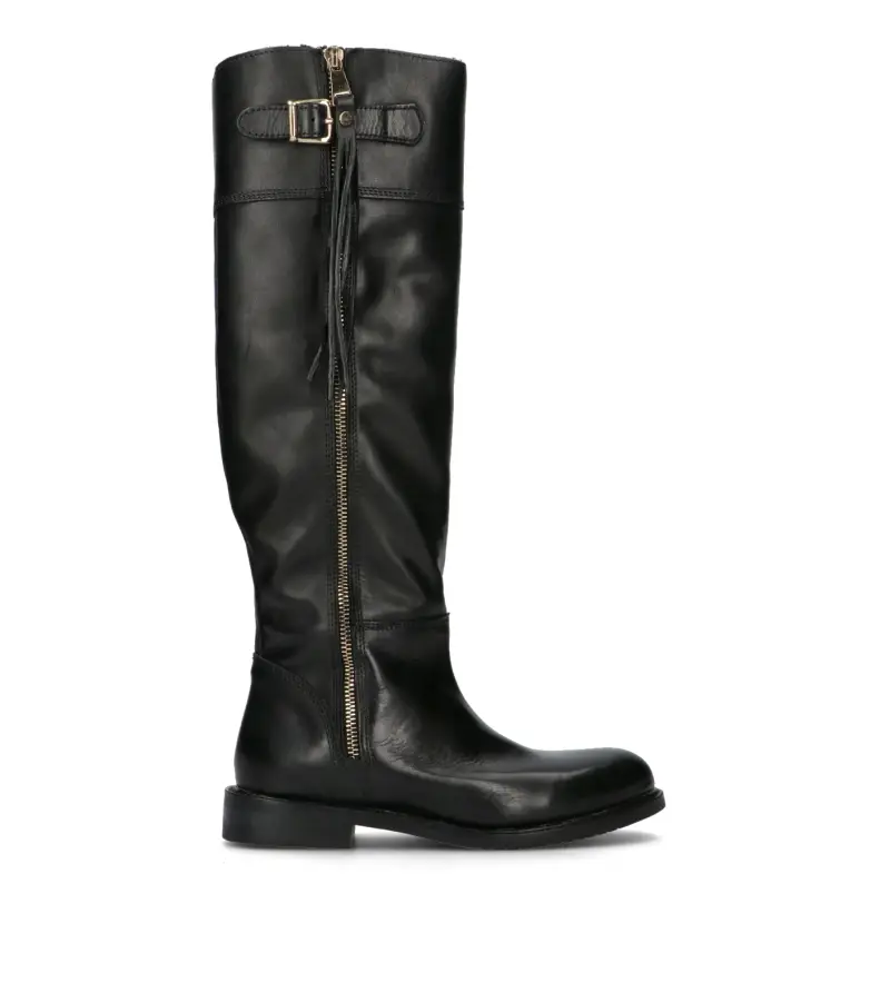 Fricky Stivale donna nero in pelle con zip dorata