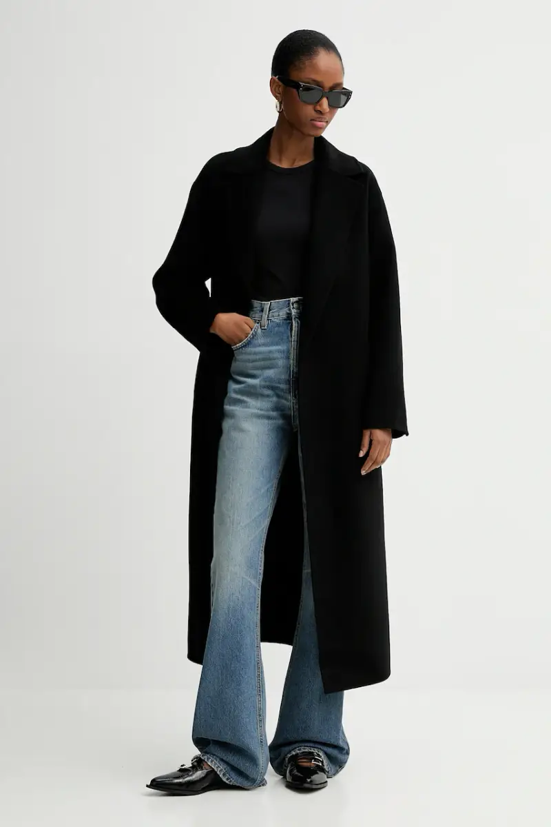 cappotto in lana colore nero WOU02229 miniatura 2