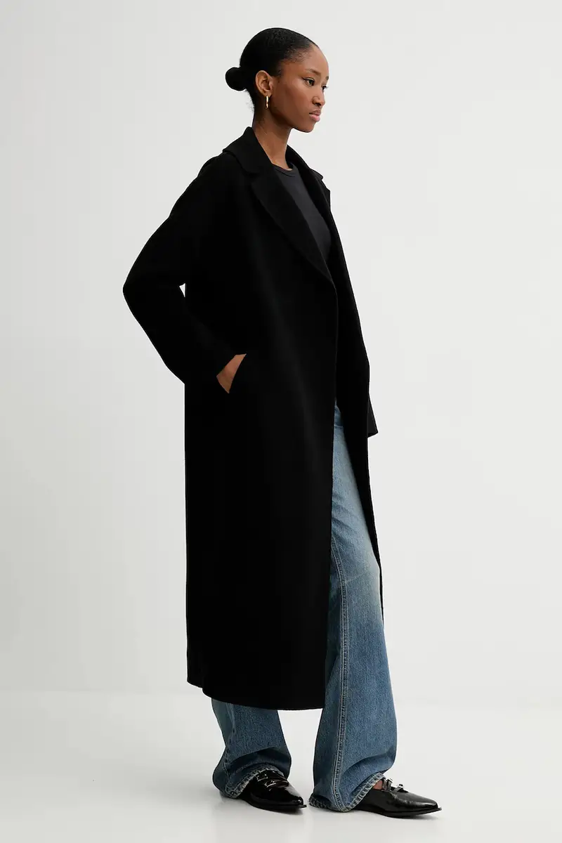 cappotto in lana colore nero WOU02229 miniatura 4