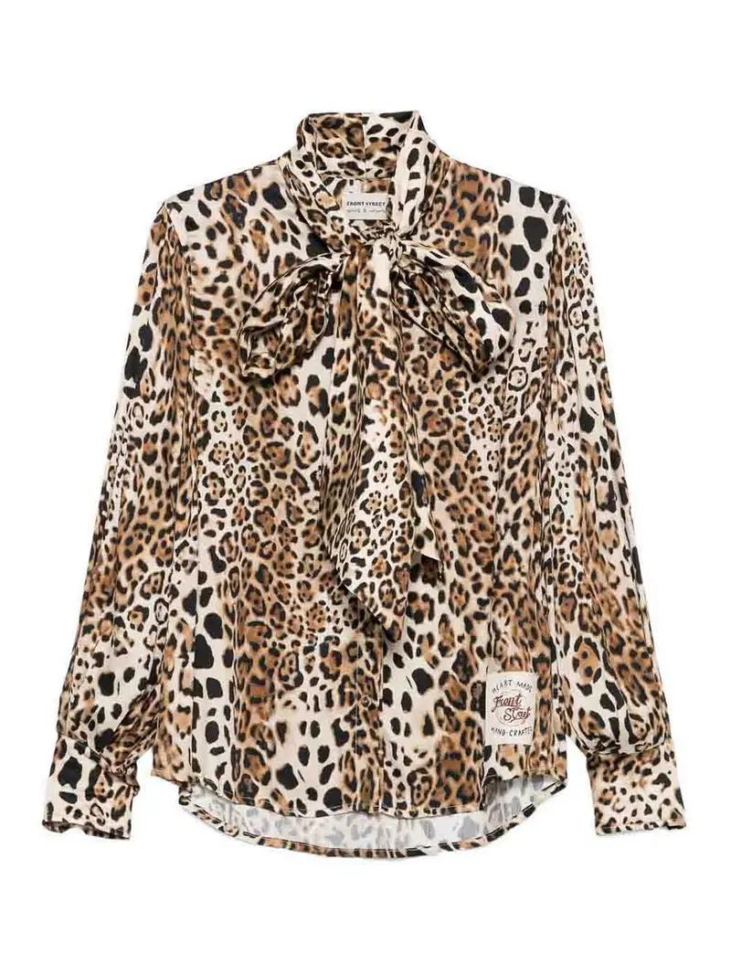 Bow-Tie Printed Blouse Marrone