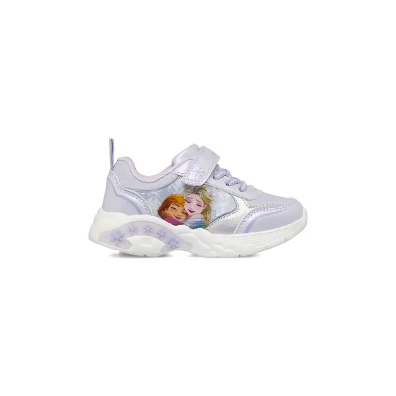 Sneakers viola da bambina stampa cartoon Frozen con luci e velcro