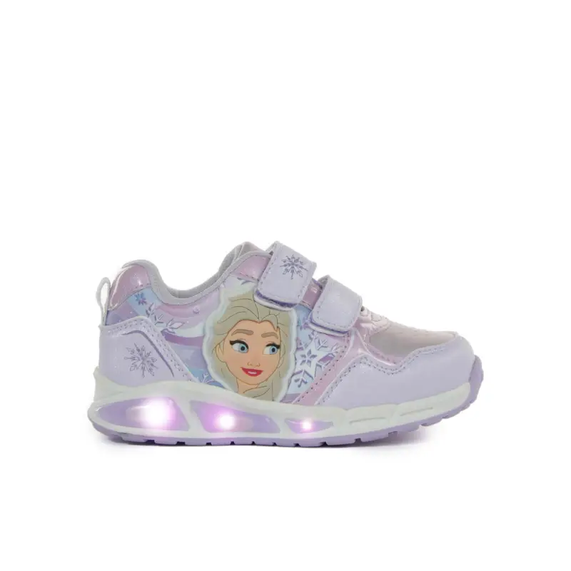 Sneakers viola da bimba con stampa cartoon Frozen, luci e strappi