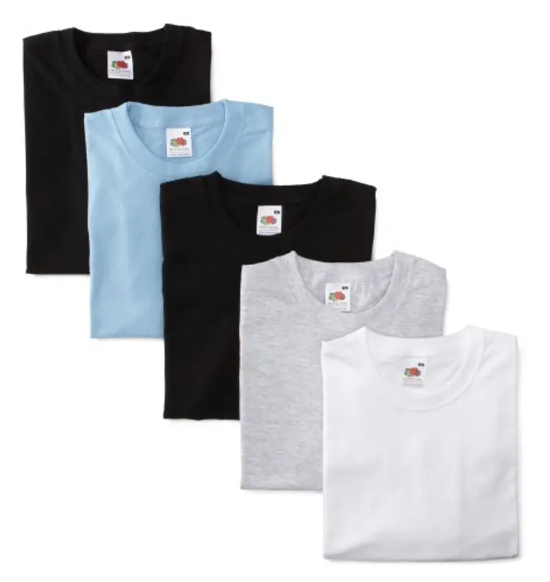 Fruit of the Loom, confezione da 5 magliette leggere Grau, Hellblau, Weiss, 2 X Schwarz L