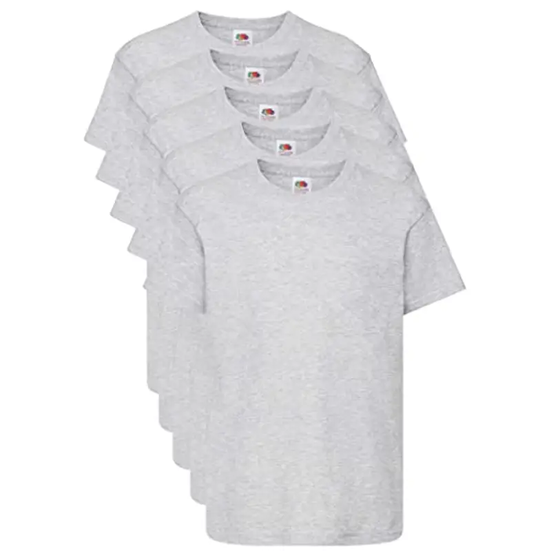 Fruit of the Loom T Originale Shirt, Grigio mlange, 7-8 Anni (Pacco da 5) Unisex-Bambini e Ragazzi