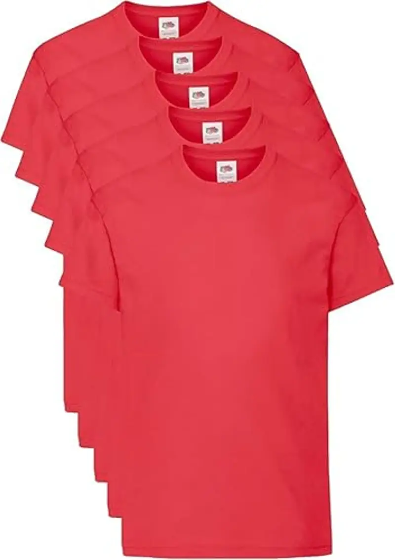 Fruit of the Loom T Originale Shirt, Red, 5-6 Anni (Pacco da 5) Unisex-Bambini e Ragazzi