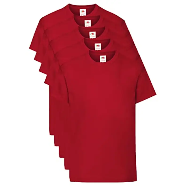 Fruit of the Loom T Originale Shirt, Rosso Mattone, 14-15 Anni (Pacco da 5) Unisex-Bambini e Ragazzi