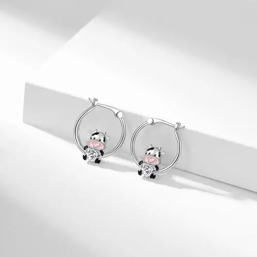 Fryneauy Orecchini Creoli In Argento Sterling S925 Con Fiori E Animali Carini Gioielli Da Regalo Per Le Donne FR1, 18mm miniatura 2