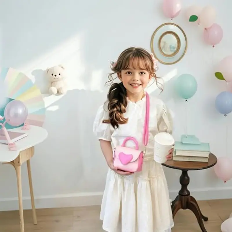 Fuaihui Borsetta Bambina Borse Ragazza Borsa Tracolla Ragazza PU Principessa Borsa per Bambina Mini Borsa Rosa Bambina Idea Regalo Piccola Ragazza Compleanno Natale (Rosa) miniatura 3