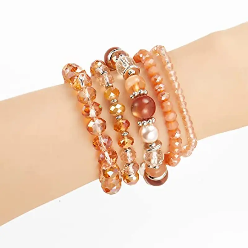 FULU AUTUMN Bracciale Donna Bohemien con Perle di Cristallo Multistrato Braccialetti con Perline Elastico Impilabili Gioielli Moda Estivi Regalo San Valentino per Lei(21-Lake blue) miniatura 3