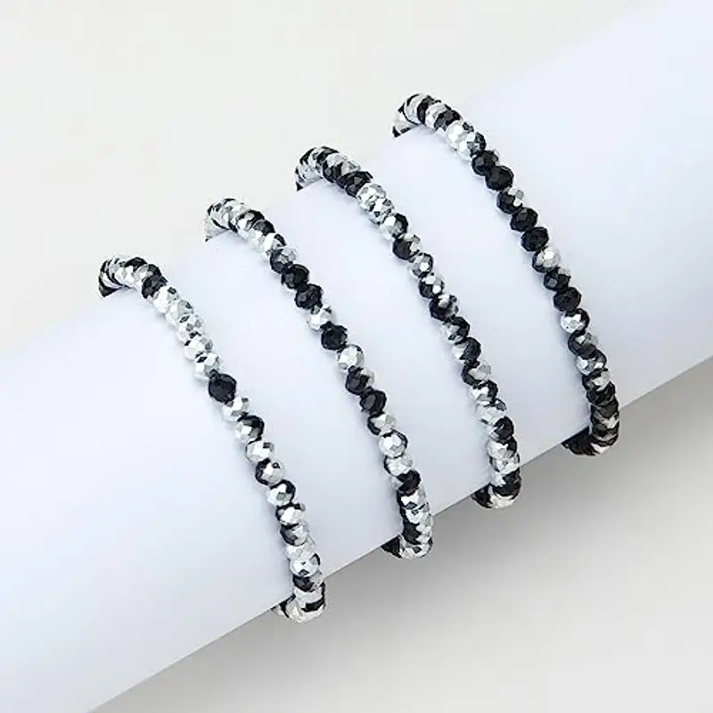 FULU AUTUMN Bracciale Donna Bohemien con Perle di Cristallo Multistrato Braccialetti con Perline Elastico Impilabili Gioielli Moda Estivi Regalo San Valentino per Lei(Black and Silver) miniatura 3