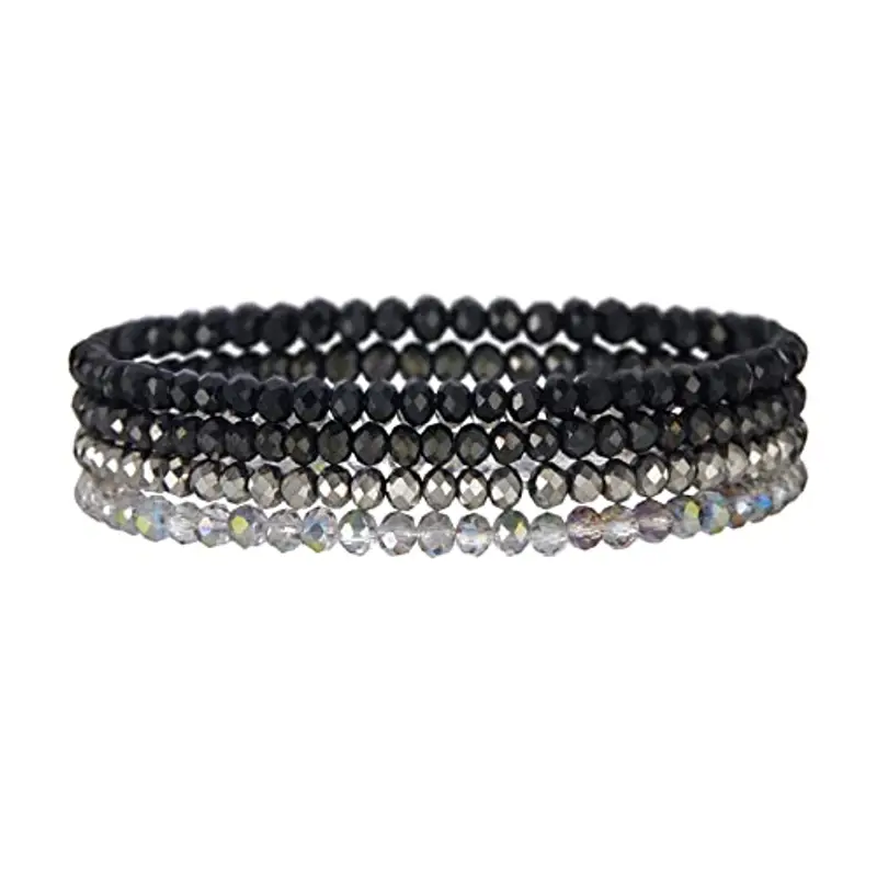 FULU AUTUMN Bracciale Donna Bohemien con Perle di Cristallo Multistrato Braccialetti con Perline Elastico Impilabili Gioielli Moda Estivi Regalo San Valentino per Lei(Black)