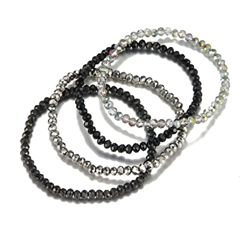 FULU AUTUMN Bracciale Donna Bohemien con Perle di Cristallo Multistrato Braccialetti con Perline Elastico Impilabili Gioielli Moda Estivi Regalo San Valentino per Lei(Black) miniatura 2