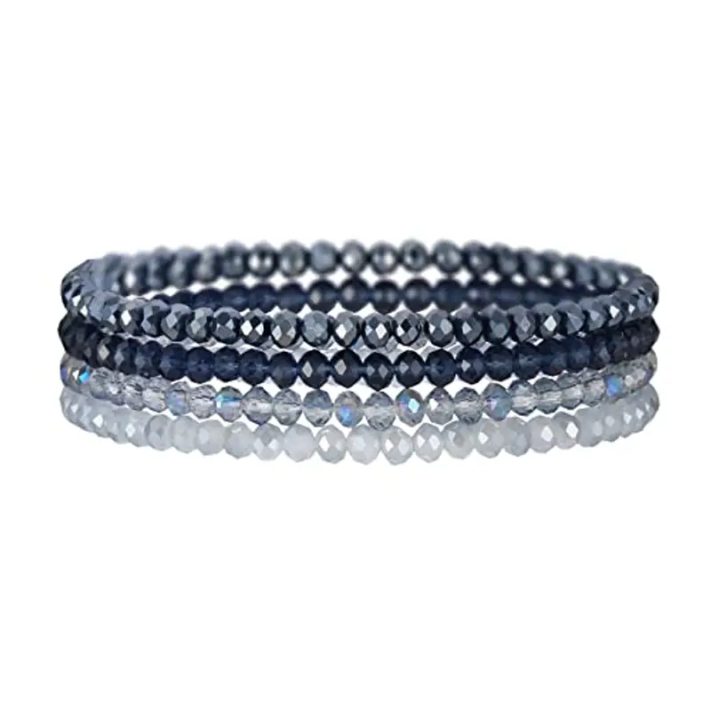 FULU AUTUMN Bracciale Donna Bohemien con Perle di Cristallo Multistrato Braccialetti con Perline Elastico Impilabili Gioielli Moda Estivi Regalo San Valentino per Lei(Dark blue)