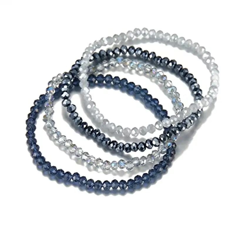 FULU AUTUMN Bracciale Donna Bohemien con Perle di Cristallo Multistrato Braccialetti con Perline Elastico Impilabili Gioielli Moda Estivi Regalo San Valentino per Lei(Dark blue) miniatura 2