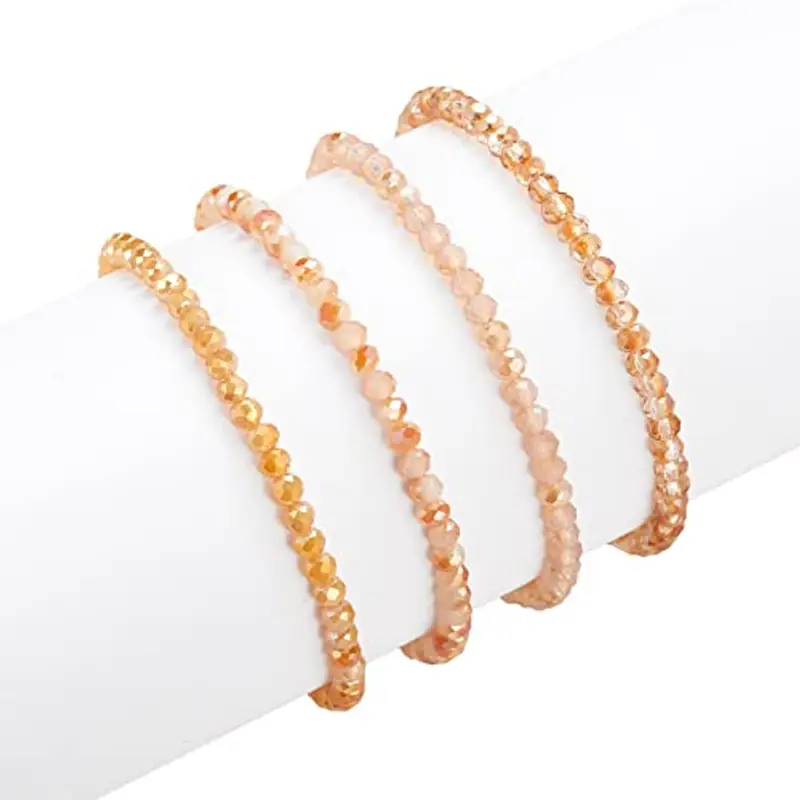 FULU AUTUMN Bracciale Donna Bohemien con Perle di Cristallo Multistrato Braccialetti con Perline Elastico Impilabili Gioielli Moda Estivi Regalo San Valentino per Lei(Orange) miniatura 3