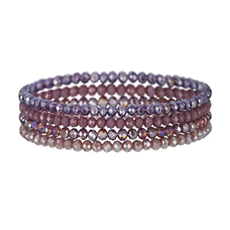 FULU AUTUMN Bracciale Donna Bohemien con Perle di Cristallo Multistrato Braccialetti con Perline Elastico Impilabili Gioielli Moda Estivi Regalo San Valentino per Lei(Purple)
