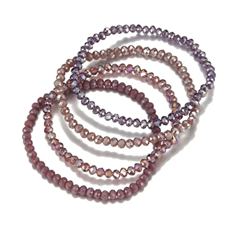 FULU AUTUMN Bracciale Donna Bohemien con Perle di Cristallo Multistrato Braccialetti con Perline Elastico Impilabili Gioielli Moda Estivi Regalo San Valentino per Lei(Purple) miniatura 2