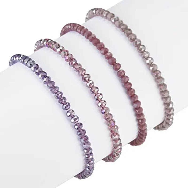 FULU AUTUMN Bracciale Donna Bohemien con Perle di Cristallo Multistrato Braccialetti con Perline Elastico Impilabili Gioielli Moda Estivi Regalo San Valentino per Lei(Purple) miniatura 3